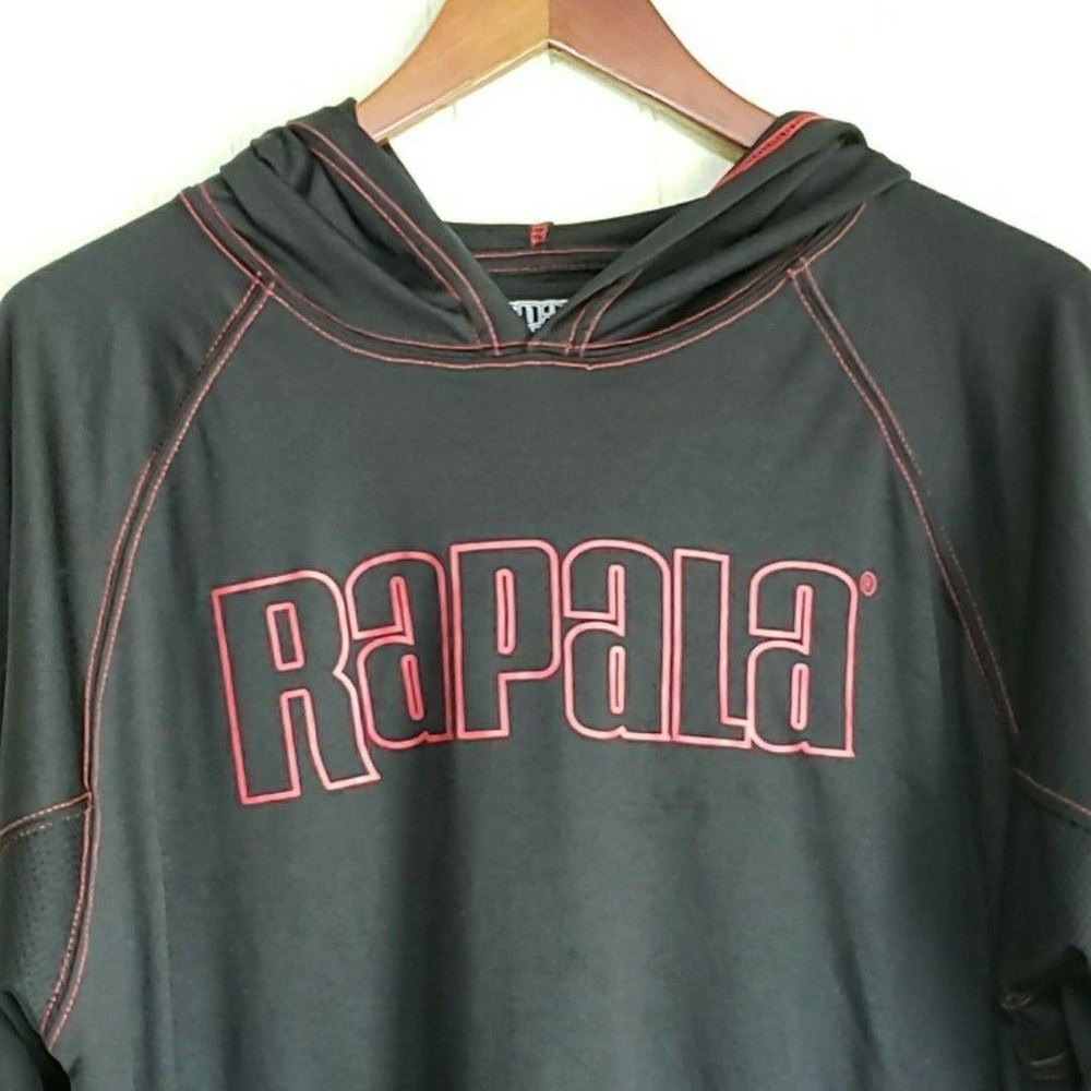 Rapala Hooded Shirt Mens Medium Black Long Sleeve Performance Fishing Logo Tee